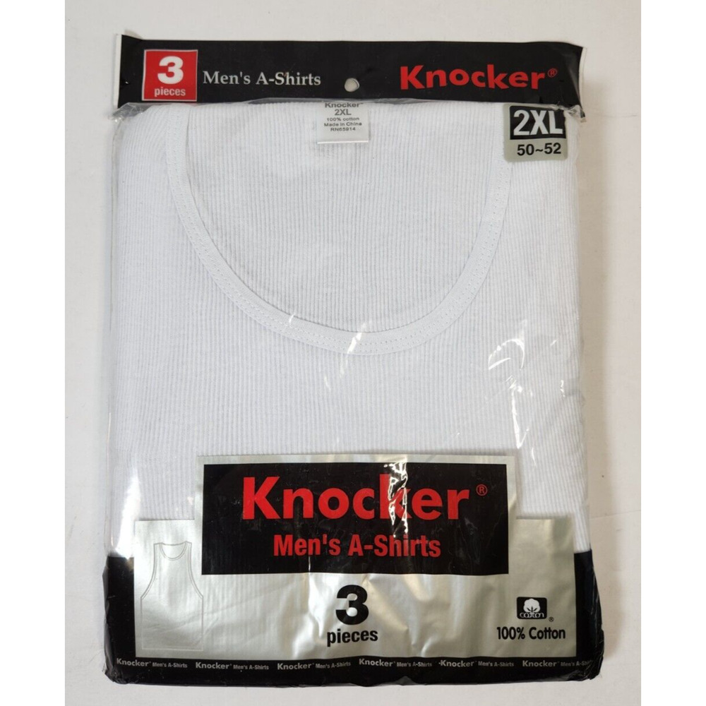3 Knocker White A Shirt Tank Top Undershirt Men's Underwear 2XL Large 50-52